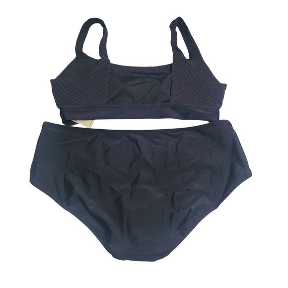 Aerie Black Swim Bikini FULL Set Scoop Top Solid Color Women's Large NEW - Picture 4 of 11